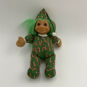 Vintage Troll Doll Green Hair Christmas Candy Cane